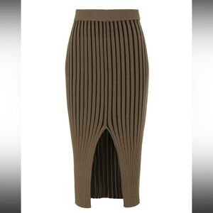 NAADAM Ribbed Cashmere Blend Pleated Knit Midi Skirt L